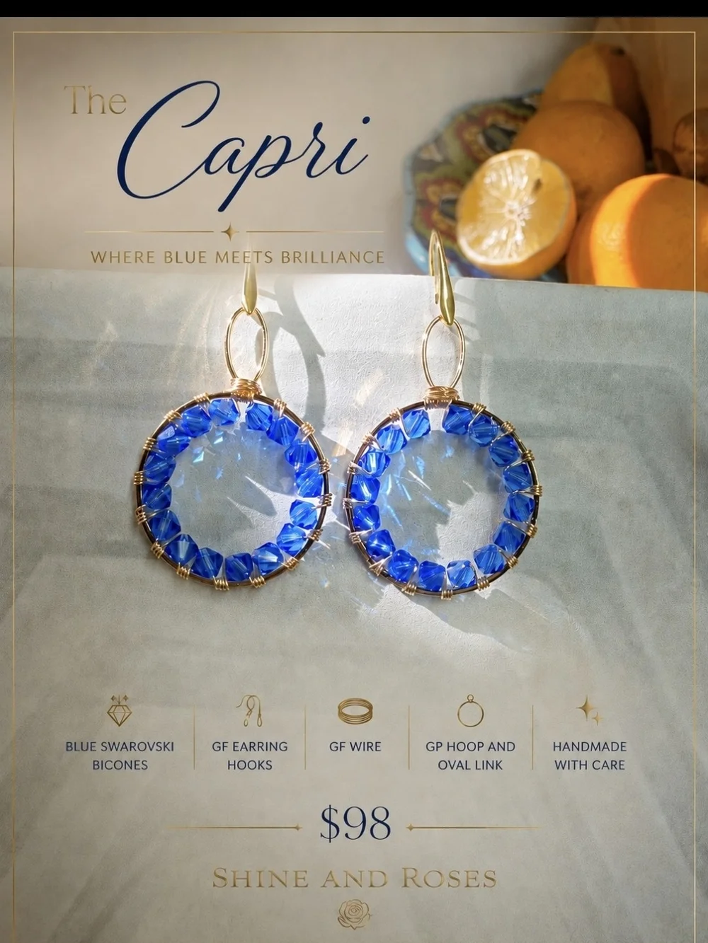 The Capri Blue Swarovski Hoop Earrings